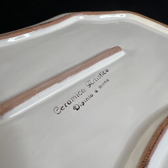 Ceramica Artistica Italy Handled Cake Plate – Lemons on Blue with Yellow Trim - Picture 8 of 8